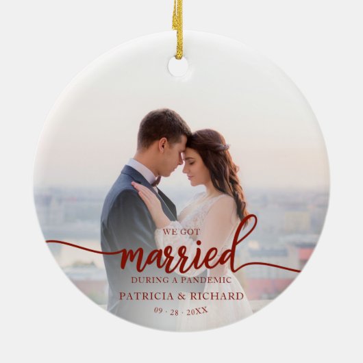 Gehuwd tijdens een pandemische foto met kerstmis keramisch ornament (Achterkant)