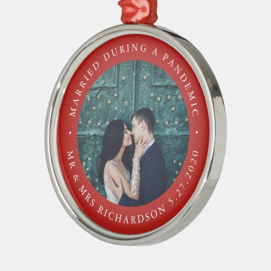 Gehuwd tijdens pandemie | Rood met foto Metalen Ornament (Links)