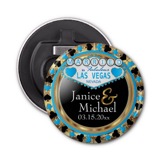 Gehuwd worden in Las Vegas - Baby Blue Button Flesopener (Voorkant)