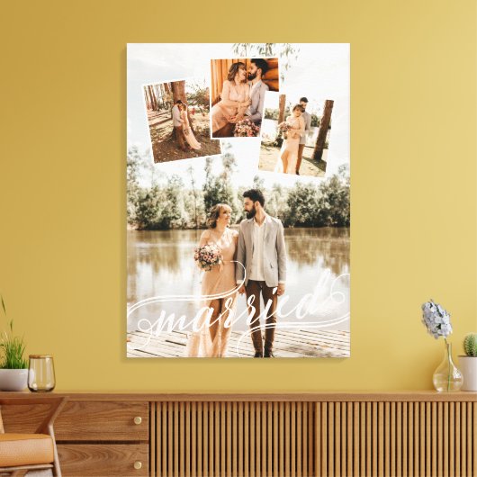 Gehuwd Zwirly Script Weduwfoto Collage Canvas Afdruk (Insitu (Woonkamer))