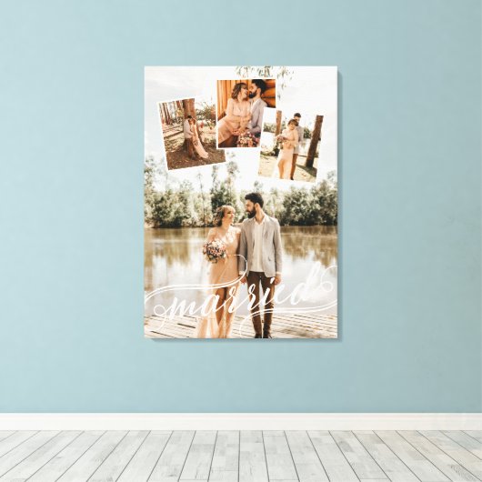 Gehuwd Zwirly Script Weduwfoto Collage Canvas Afdruk (Insitu (Houten vloer))