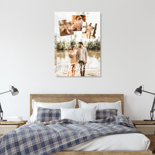 Gehuwd Zwirly Script Weduwfoto Collage Canvas Afdruk (Insitu (Slaapkamer))