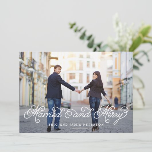 Gehuwde en feestelijke fotokaart feestdagenkaart (Staand voorkant)