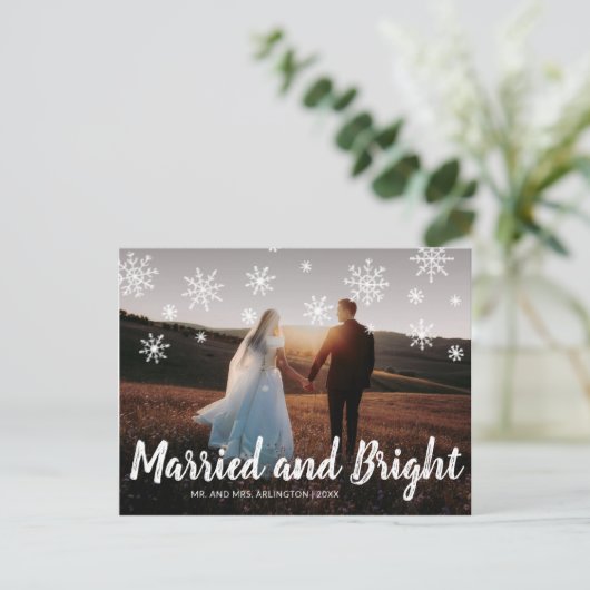 Gehuwde en heldere Pas getrouwd met kerstmis Feestdagenkaart (Staand voorkant)
