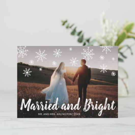 Gehuwde en heldere Pas getrouwd met kerstmis Feestdagenkaart (Staand voorkant)