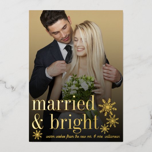 Gehuwde en heldere Passen getrouwd Weddenfoto Echt Folie Feestdagenkaart (Voorkant)