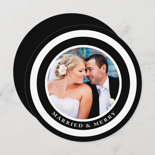 Gehuwde en Merry Modern Circles Zwarte Kerstmis Feestdagenkaart (Voorkant / Achterkant)