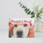 Gehuwde en Merry rode tekst op aangepaste foto Ker Briefkaart (Staand voorkant)