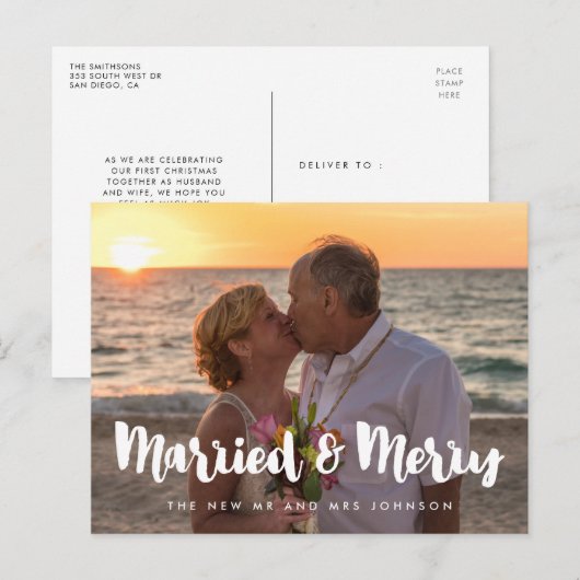 Gehuwde en vrolijke moderne Passen getrouwd Kerstm Briefkaart (Voorkant / Achterkant)