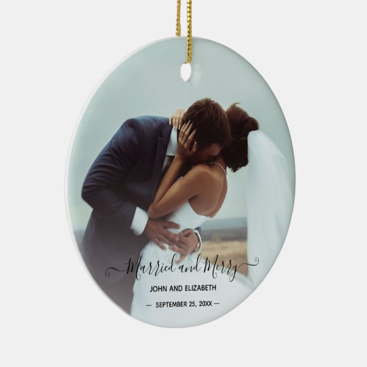 Gehuwde grory 2 Foto Bride Groom Eerste Kerstkerke Keramisch Ornament (Rechts)