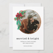 Gehuwde, heldere foto-Pas getrouwd met kerstmis Feestdagenkaart (Voorkant)