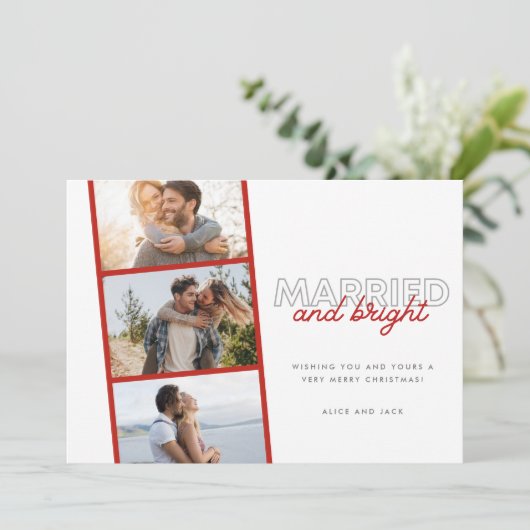Gehuwde, heldere foto-Pas getrouwd met kerstmis Feestdagenkaart (Staand voorkant)
