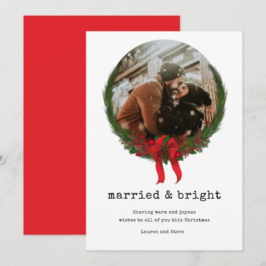 Gehuwde, heldere Pas getrouwd voor eerste kerstmis Feestdagenkaart (Voorkant / Achterkant)