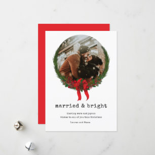 Gehuwde, heldere Pas getrouwd voor eerste kerstmis Feestdagenkaart