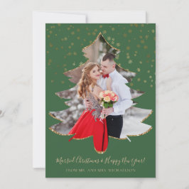 Gehuwde kerstboom Foto Gold Glitter Holiday Feestdagenkaart