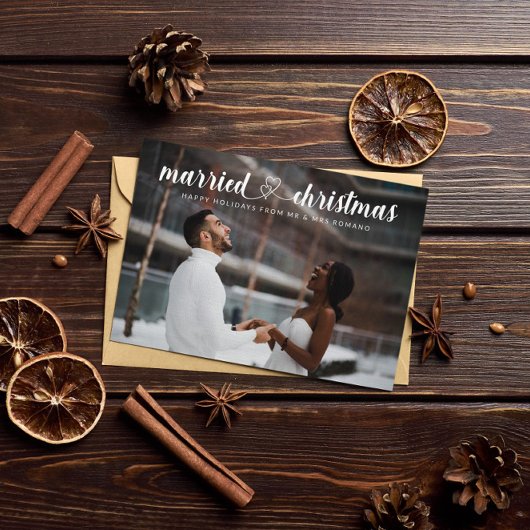 Gehuwde kerstcadeaufotofeestdag bedankkaart