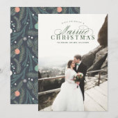 Gehuwde kerstPas getrouwd Fotokaart Groen Feestdagenkaart (Voorkant / Achterkant)