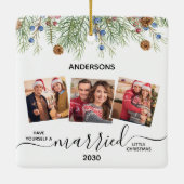 Gehuwde kerstPassen getrouwd 3 Foto Keramisch Ornament (Achterkant)