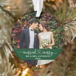Gehuwde Merry Calligraphy Heart Wedding Green Ornament