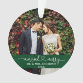 Gehuwde Merry Calligraphy Heart Wedding Green Ornament (voorkant)