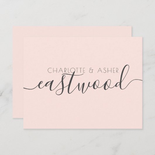 Gehuwde naam Blush Pink Weddenschap Monogram Opmer Notitiekaartje (Voorkant / Achterkant)