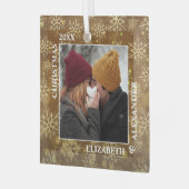 Gehuwde Snowflakes Foto van Gold Glas Ornament (Voorkant links)