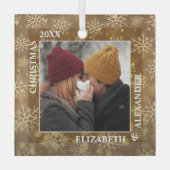 Gehuwde Snowflakes Foto van Gold Glas Ornament (Voorkant)