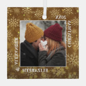 Gehuwde Snowflakes Foto van Gold Glas Ornament (Achterkant)