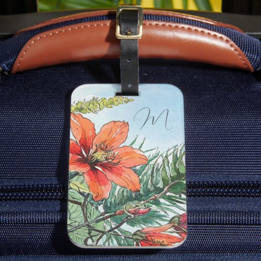 Geïllustreerd Aquarel Botanisch Oranje Bloemmotief Bagagelabel (Voorkant Insitu 2)