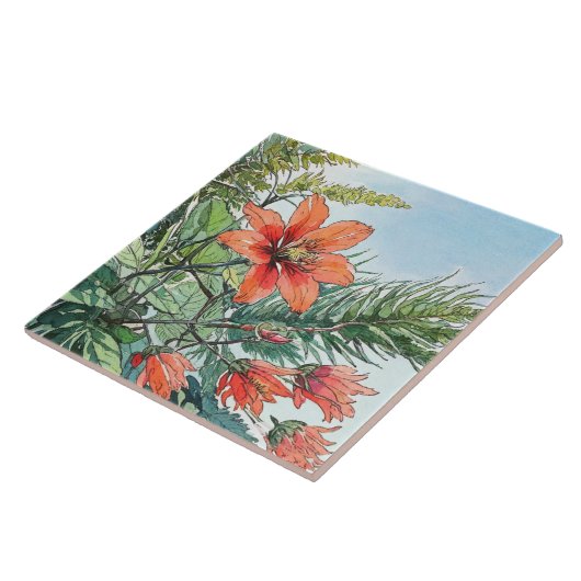 Geïllustreerd Aquarel Botanisch Oranje Bloemmotief Tegeltje (Zijkant)