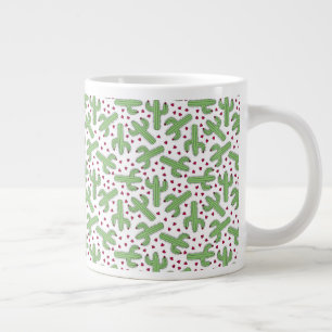 Geïllustreerd Cactus- en Roze Bloemenpatroon Grote Koffiekop