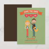 Geïllustreerd Cartoon Koppel Portret Trouwen Aankondigingskaart (Voorkant / Achterkant)