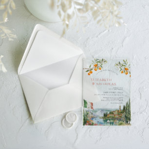 Geïllustreerd Comomeer Italië bruiloft Acryl Uitnodigingen