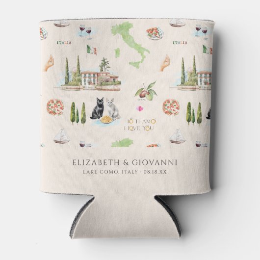 Geïllustreerd Comomeer Italië bruiloft Blikjeskoeler (Voorkant)