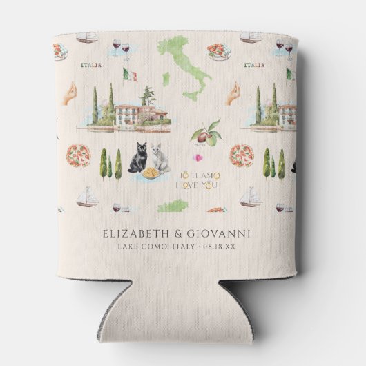 Geïllustreerd Comomeer Italië bruiloft Blikjeskoeler (Achterkant)