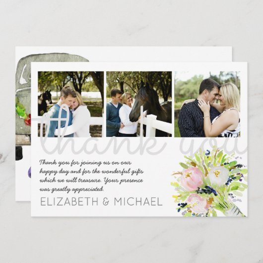 Geïllustreerd Dank u Bruiloft FOTO Collage Kaart (Voorkant / Achterkant)