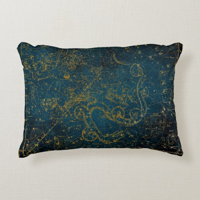  geïllustreerd donkerblauw & Gold Star-kaart Accent Kussen (Voorkant)