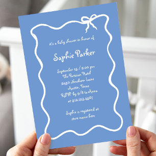 Geïllustreerd Frans Boog Blauw en Wit Baby shower Kaart
