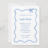 Geïllustreerd Frans Bow Wit en Blauw Baby shower Kaart (Voorkant)