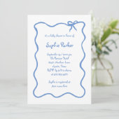 Geïllustreerd Frans Bow Wit en Blauw Baby shower Kaart (Staand voorkant)