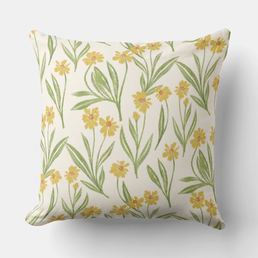 Geïllustreerd geel wild bloem madeliefje patroon kussen (Voorkant)