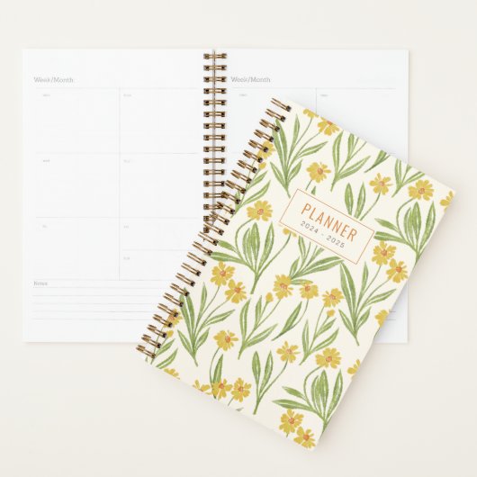 Geïllustreerd  geel Wildbloempatroon Planner (Display)