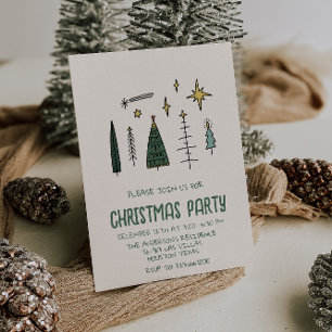 Geïllustreerd geschreven Green Christmas Trees Par Kaart
