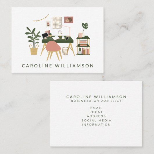 Geïllustreerd Gezellig Huis Kantoor Scene Custom U Visitekaartje (Voorkant / Achterkant)