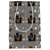 Geïllustreerd Halloween Patroon met grijs, zwart Medium Cadeauzakje (Voorkant)