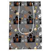 Geïllustreerd Halloween Patroon met grijs, zwart Medium Cadeauzakje (Achterkant)