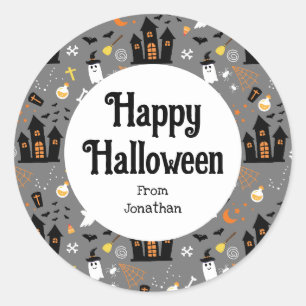 Geïllustreerd Halloween Patroon met grijs, zwart Ronde Sticker