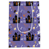 Geïllustreerd Halloween Patroon met paarse Medium Cadeauzakje (Achterkant)