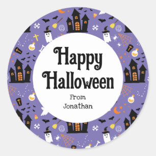 Geïllustreerd Halloween Patroon met paarse Ronde Sticker