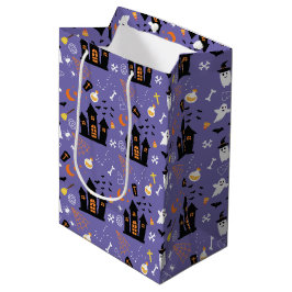 Geïllustreerd Halloweenpatroon met paars Medium Cadeauzakje